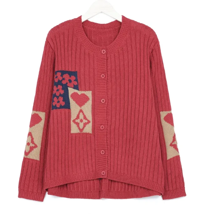 70150舒适宽松显瘦春季新款休闲百搭红色爱心洋气针织衫开衫棉线