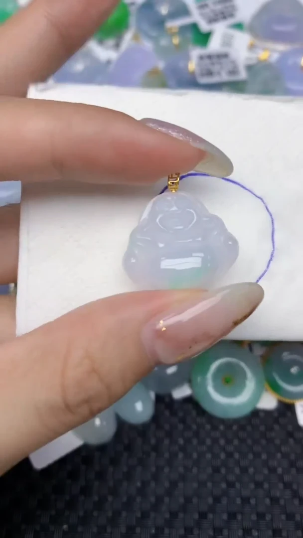 颈饰18K金镶嵌翡翠天然缅甸翡翠a货百元以上9元证书费自理