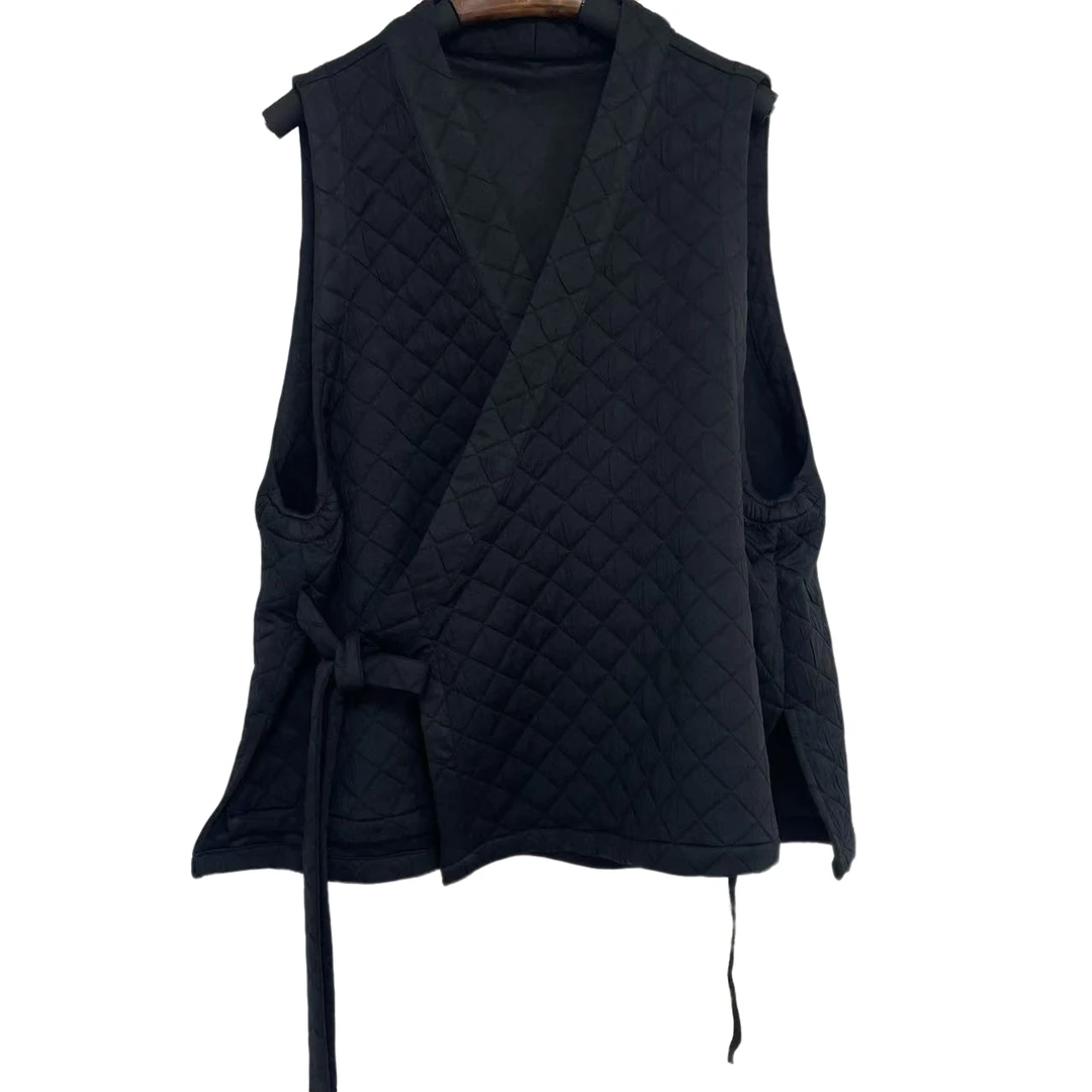 恬小霓（玲玲姐精选）1068/黑色/菱格纹/系绳/拼接/马甲/