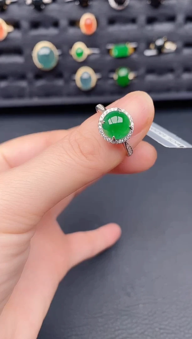 银S925镶嵌戒指翡翠天然a货翡翠124