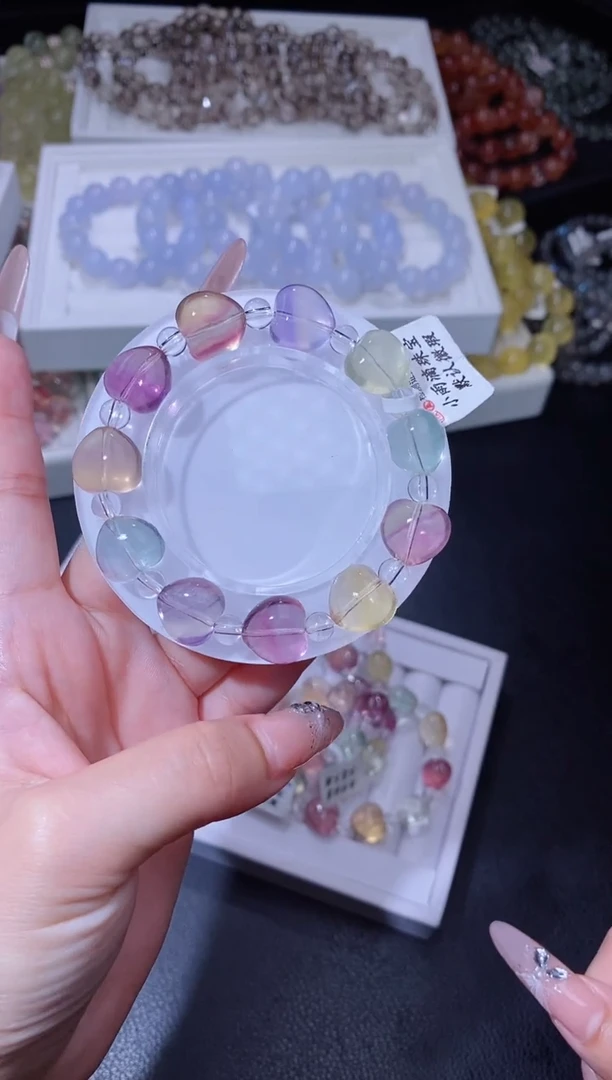 未镶嵌手链萤石1023.23爱心马卡龙彩萤石手串