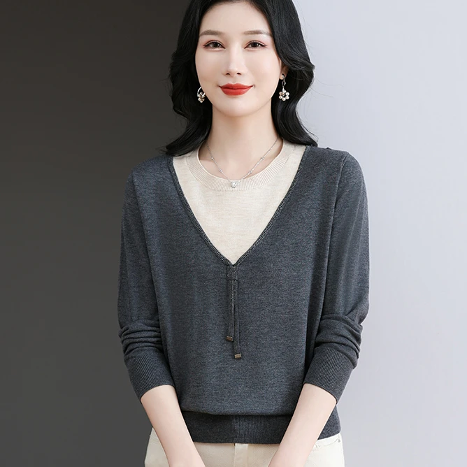 装适中秋装洋气轻职风假两件大码秋季女装时尚衫