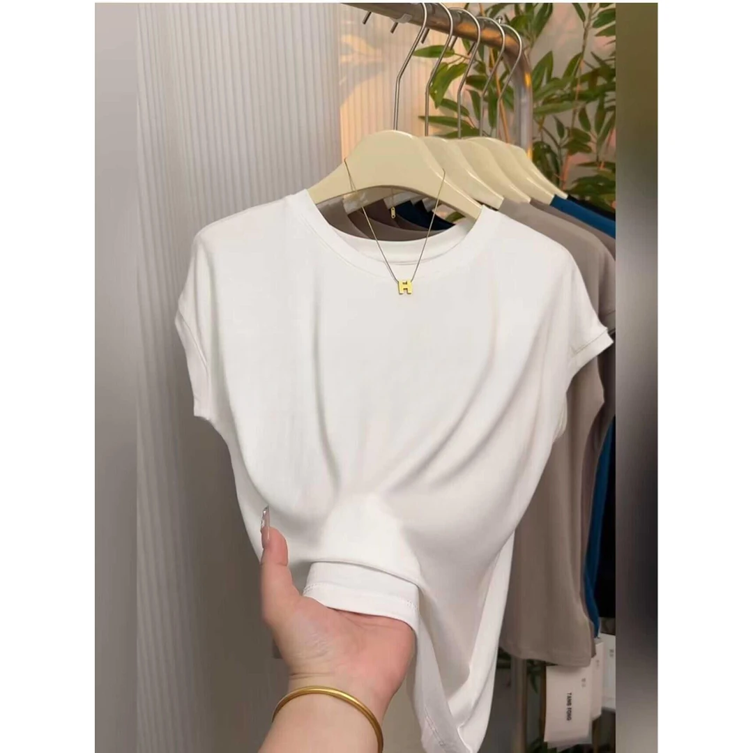 飞飞袖上衣女夏季2025新款时尚洋气显瘦小众设计感白色短袖t恤