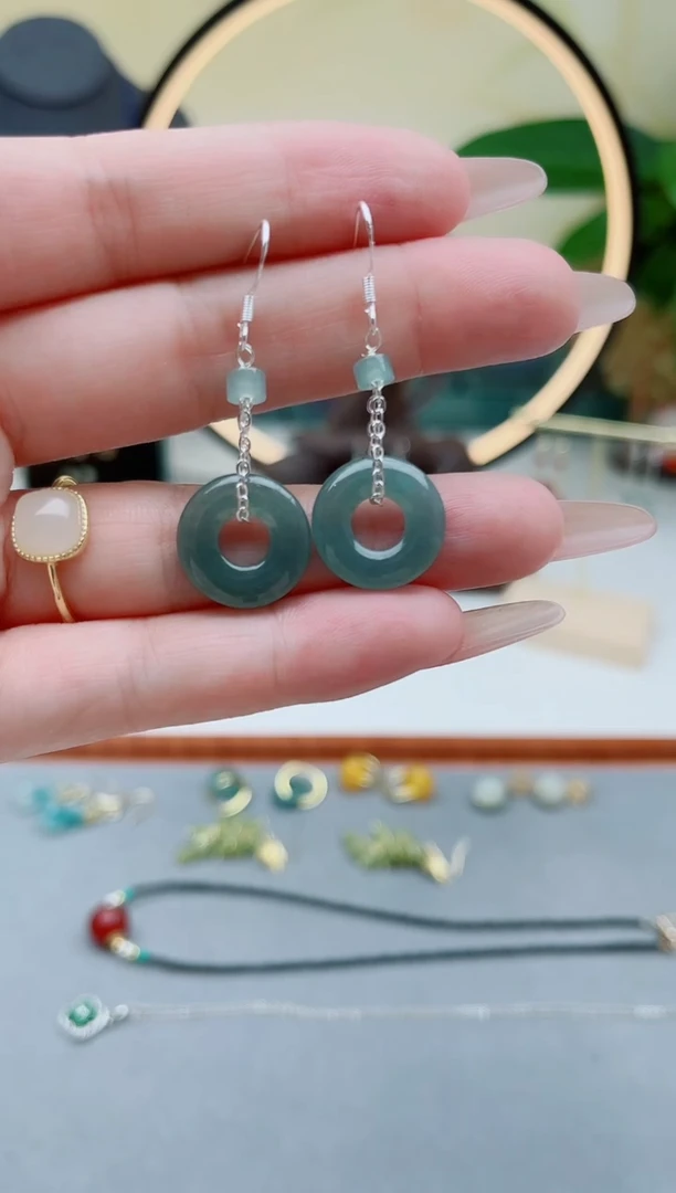 翡翠银S925镶嵌耳饰16A平安扣