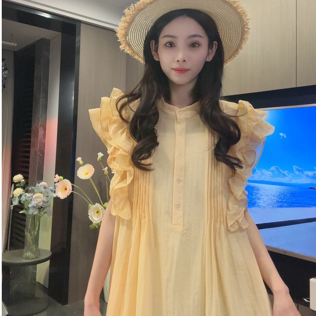 2025年新款雨露麻度假风连衣裙花边袖宽松显瘦韩版L0332發發3/10