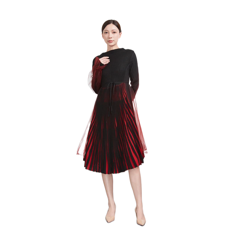 圣迪奥拼接撞色秋冬季时尚高端优雅轻奢风连衣裙S234Z1213