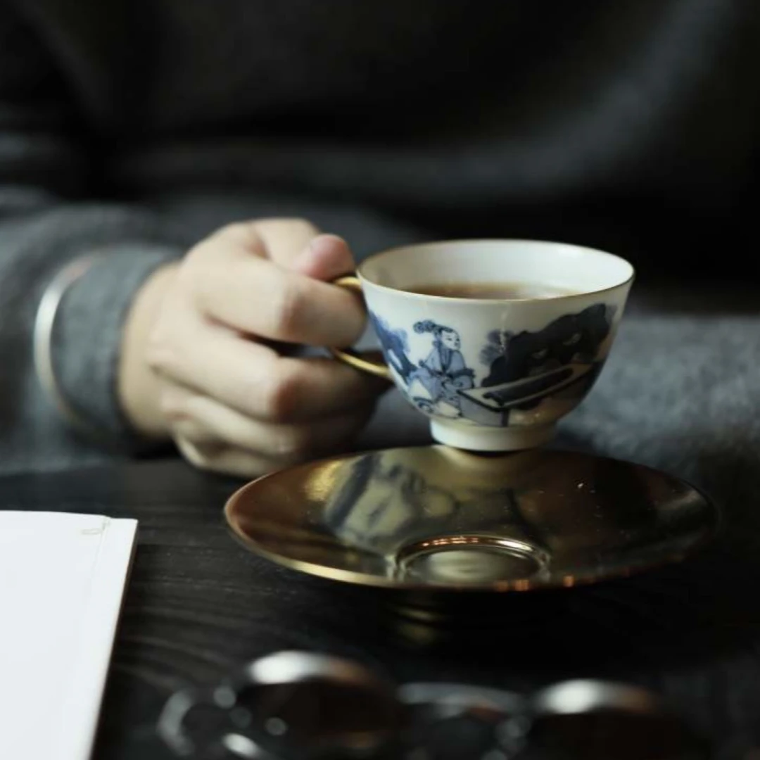 【悦生活】弥云斋-叙白·青花人物茶咖杯（限）（弥云S0211）