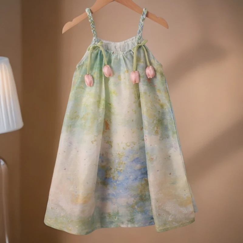 女童夏季衣服碎花吊带裙子法式度假长裙女童连衣裙2025夏季新品