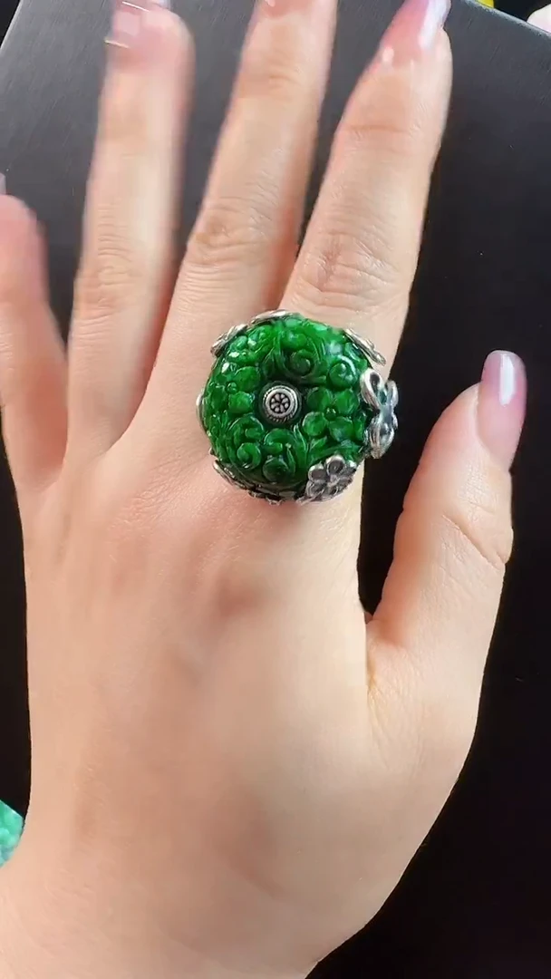 银S925镶嵌戒指翡翠戒指