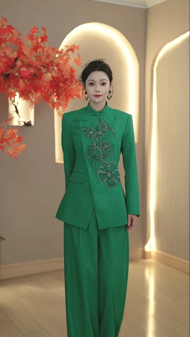 绣花新中式静奢风唐装春秋女装休闲风服装时尚套装
