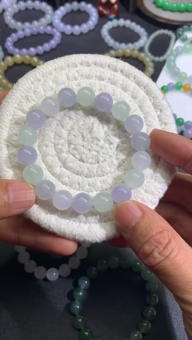 未镶嵌手链翡翠天然缅甸翡翠A货马卡龙色手串卡11mm