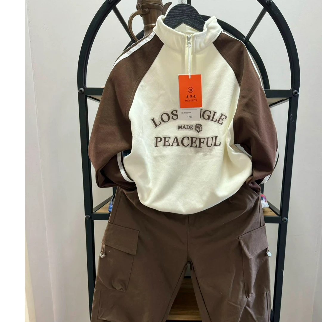 春款儿童男女套装时尚休闲运动男童女童立领百搭拼色韩版春秋