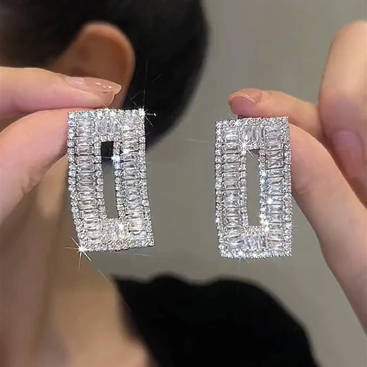 合金耳饰 新款长方形耳环时尚个性耳饰气质高级感轻奢耳坠