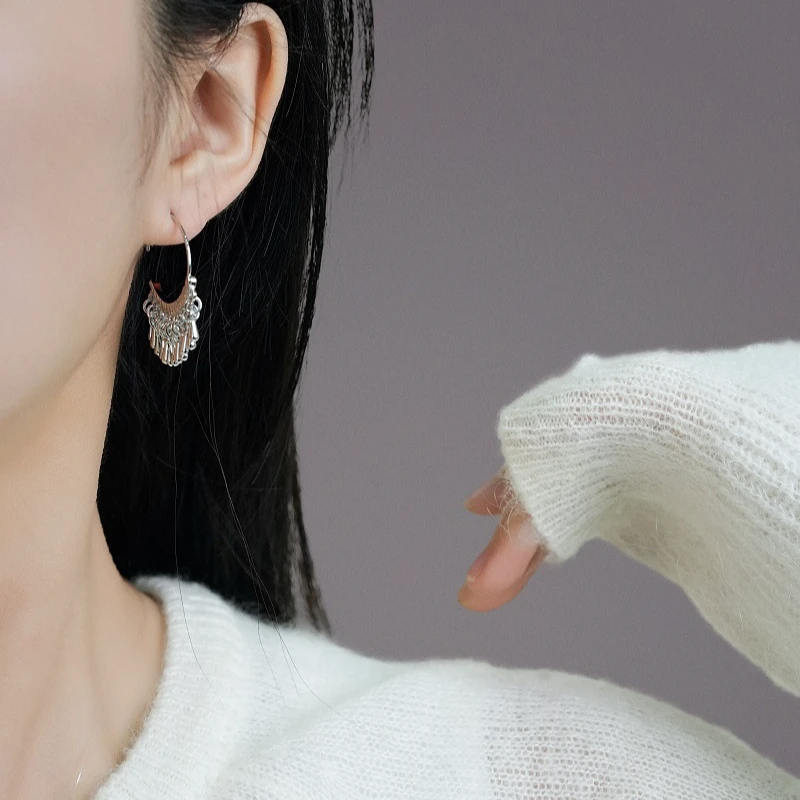 铜合金耳饰 925银针银色流苏耳挂耳环女2025款水滴耳坠高级感耳饰