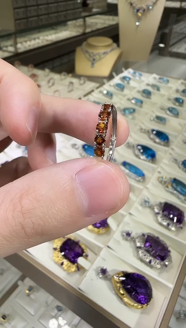 银S925镶嵌戒指黄晶排戒3mm