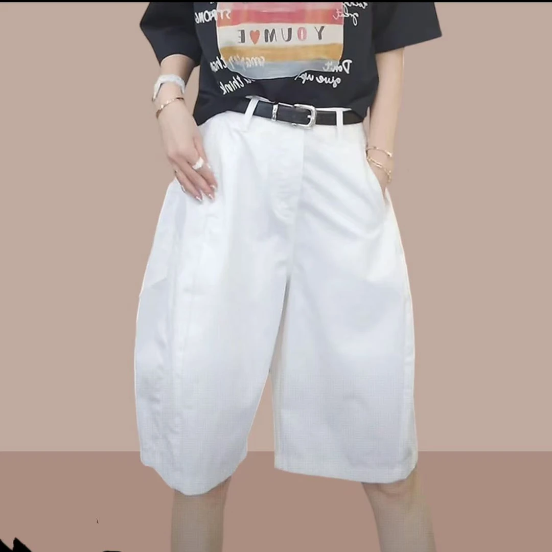 【季尾清仓】夏季纯色时尚休闲款五分花苞百搭女士裤3085(送腰带)