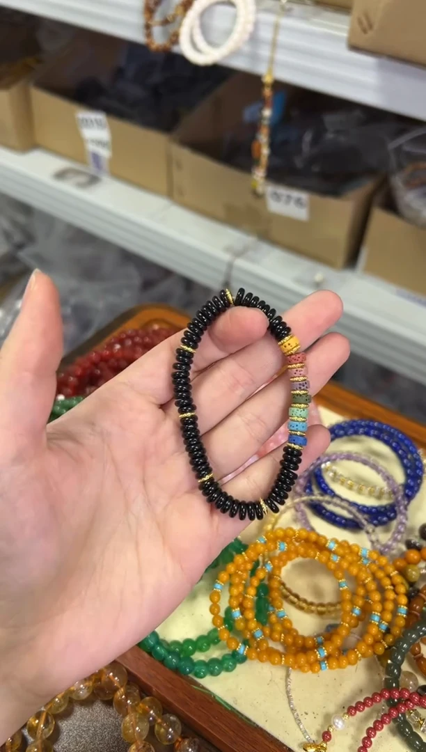 【闪购商品】黑曜岩手链未镶嵌黑曜石彩虹多宝蝶珠款手链