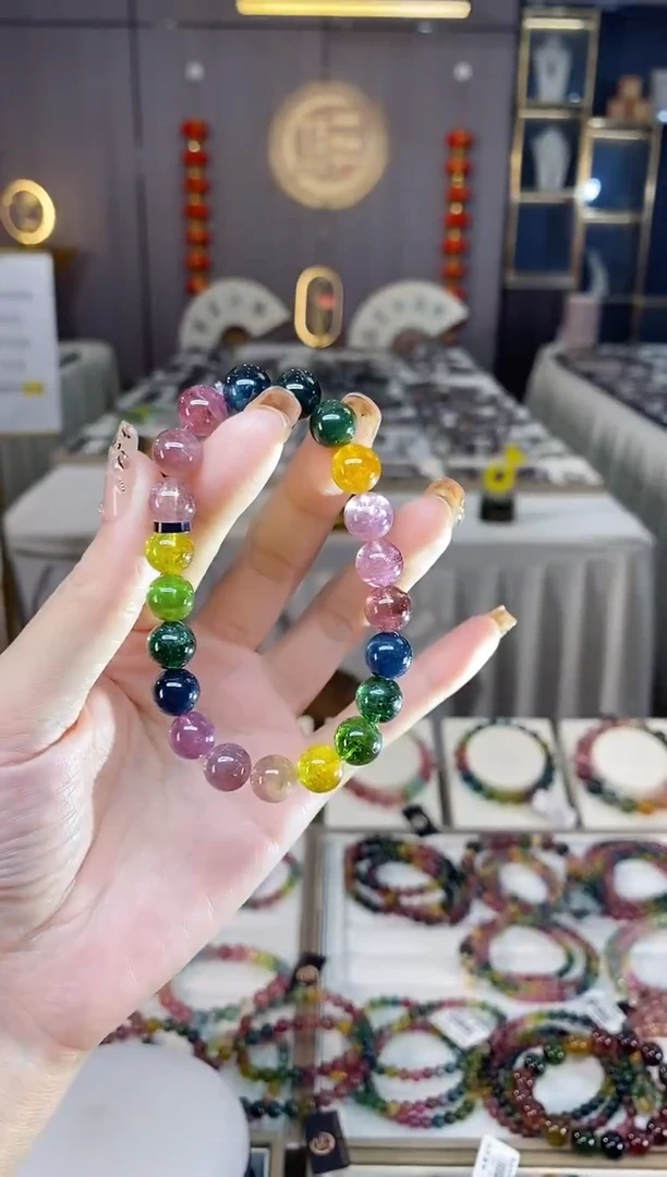 未镶嵌老矿碧玺色标彩虹单圈手串9mm+碧玺dan多样性发货一条