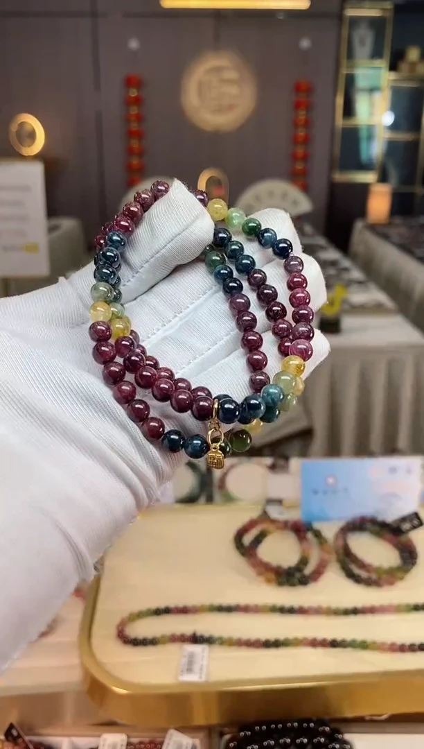 未镶嵌老矿碧玺彩虹三圈手串mm+碧玺xion多样性发一条