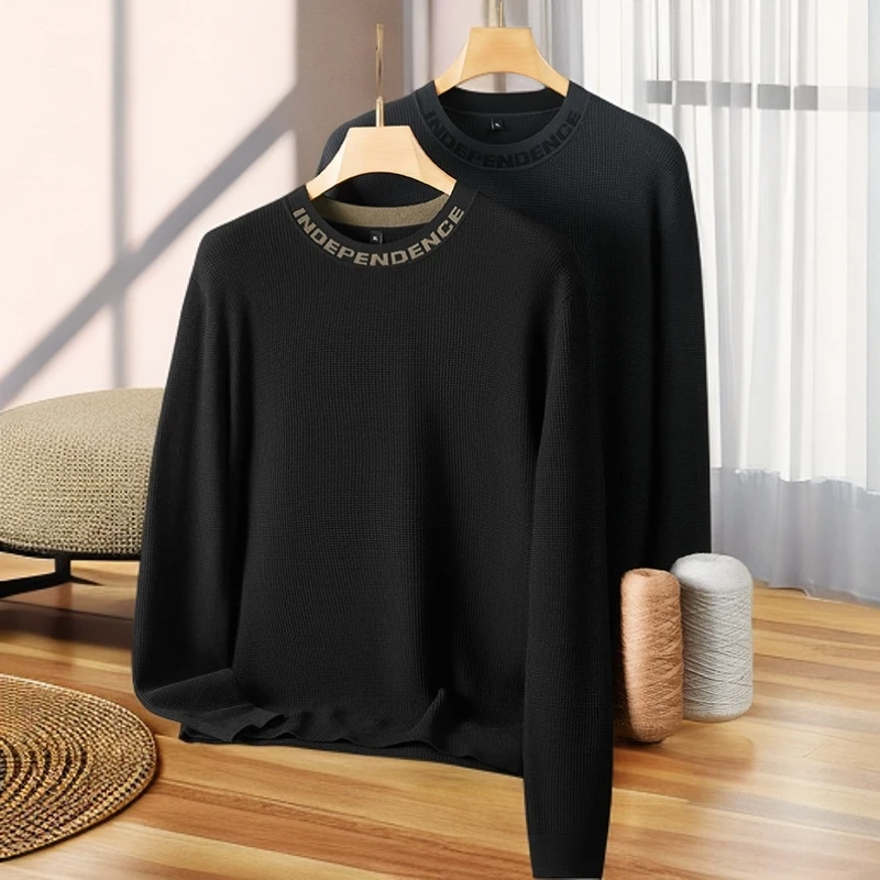 顶奢2025秋冬季男士加肥加大码圆领毛衣男胖子时尚休闲打底针织衫