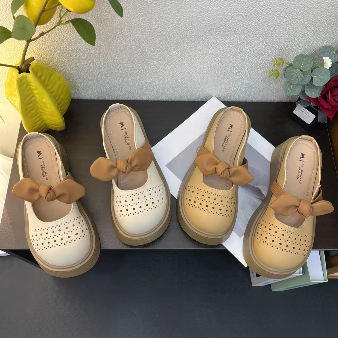 仙女风蝴蝶结包头半拖鞋女外穿厚底2025年夏季新款百搭透气凉拖