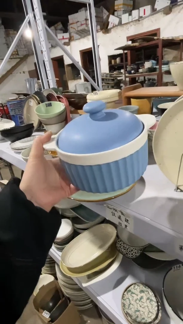 【闪购商品】碗微瑕（1件套）蓝色带盖双耳碗