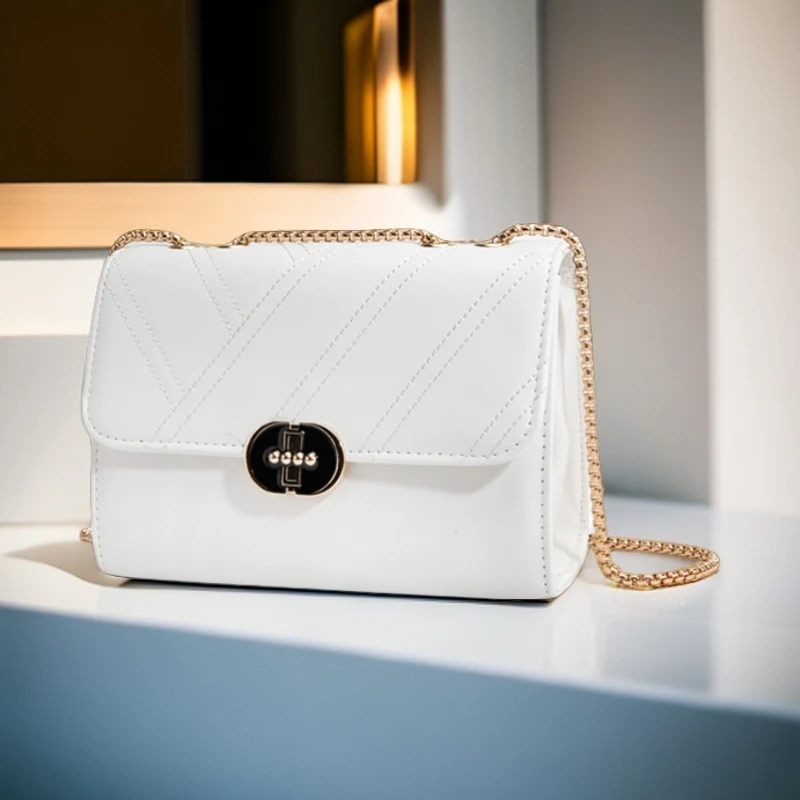 高级感小众百搭单肩斜挎包菱格绣线链条斜挎包501-白色