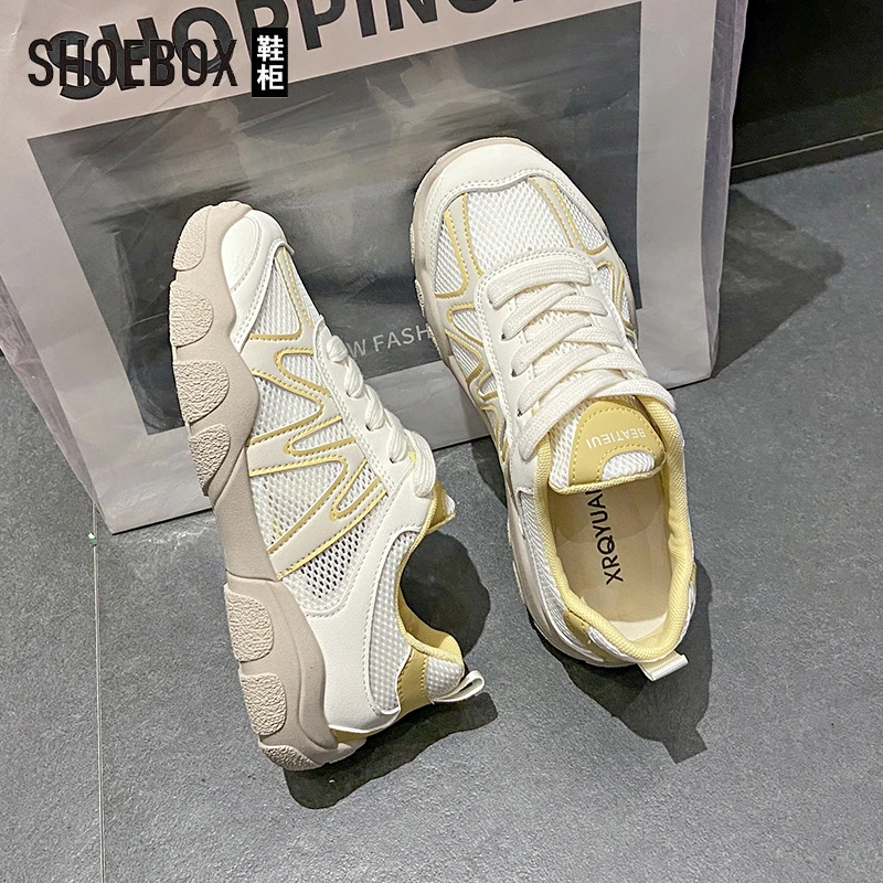 SHOEBOX鞋柜网面厚底透气德训鞋女2025夏季爆款百搭户外运动鞋