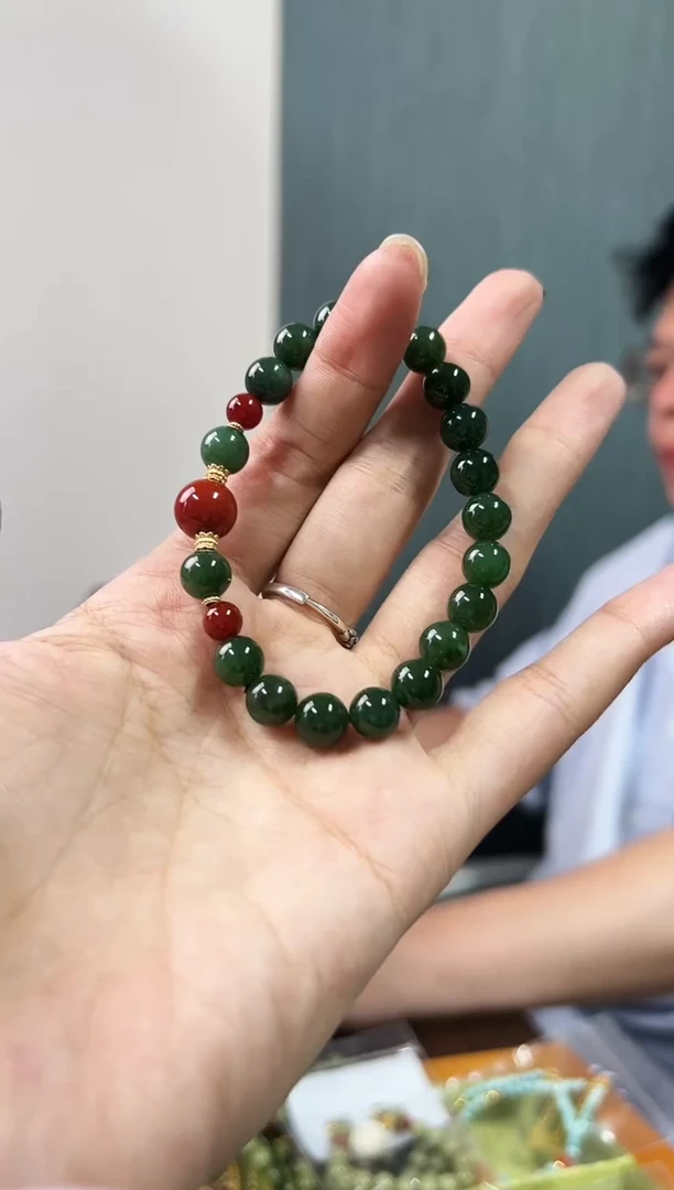 银S925镶嵌手串和田玉荔枝汤圆