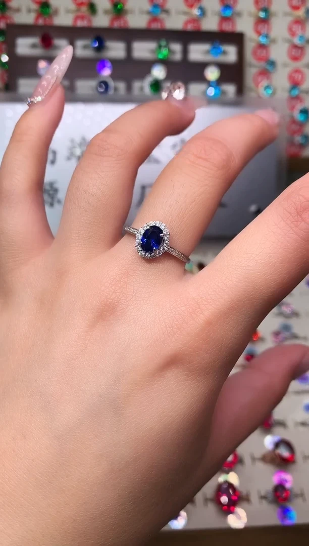 戒指蓝宝石银S925镶嵌5*7 银托