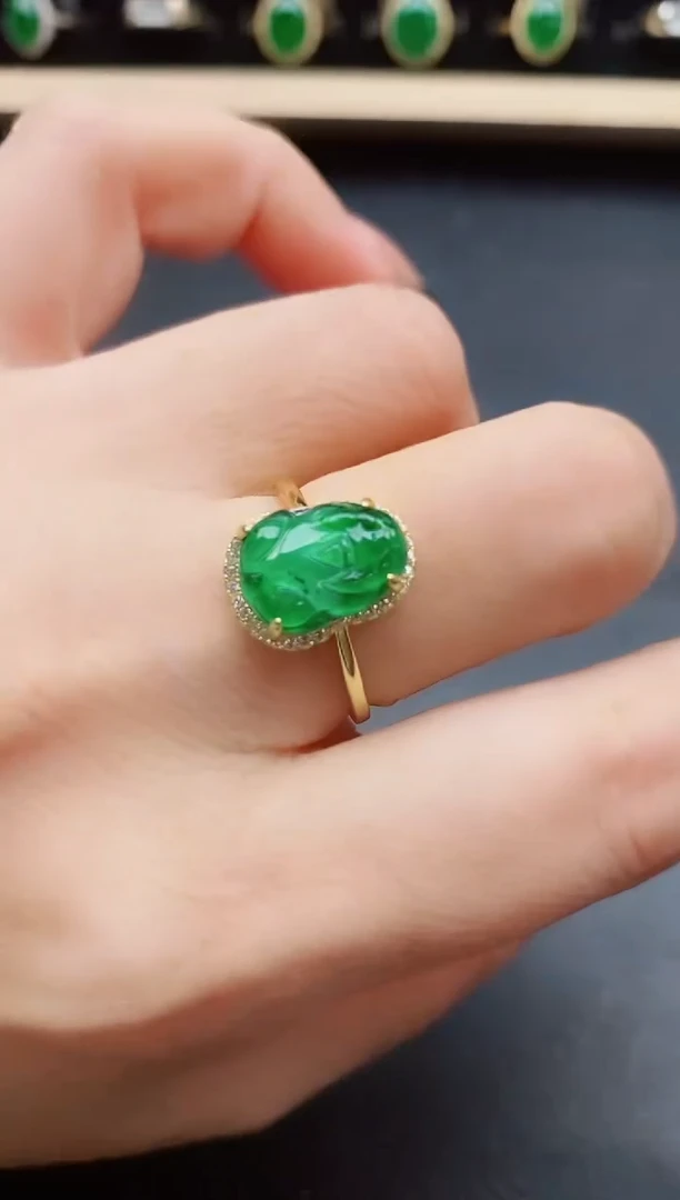 翡翠戒指银S925镶嵌50850