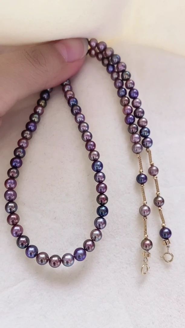 项链18K金镶嵌淡水珍珠淡水糖果色珍珠项链