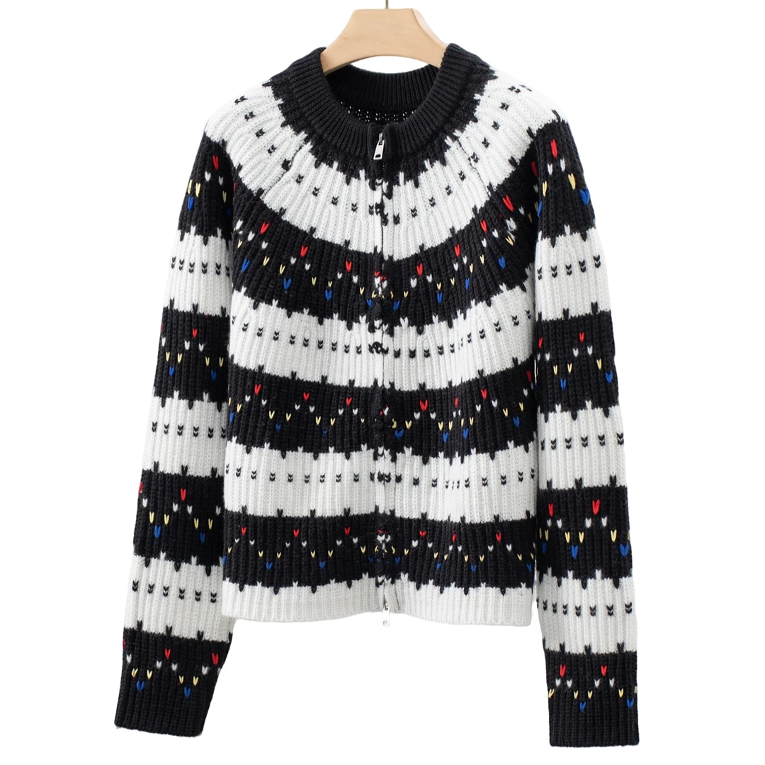 [鄂]圆领波点虚提针织衫圣诞系列开衫4340