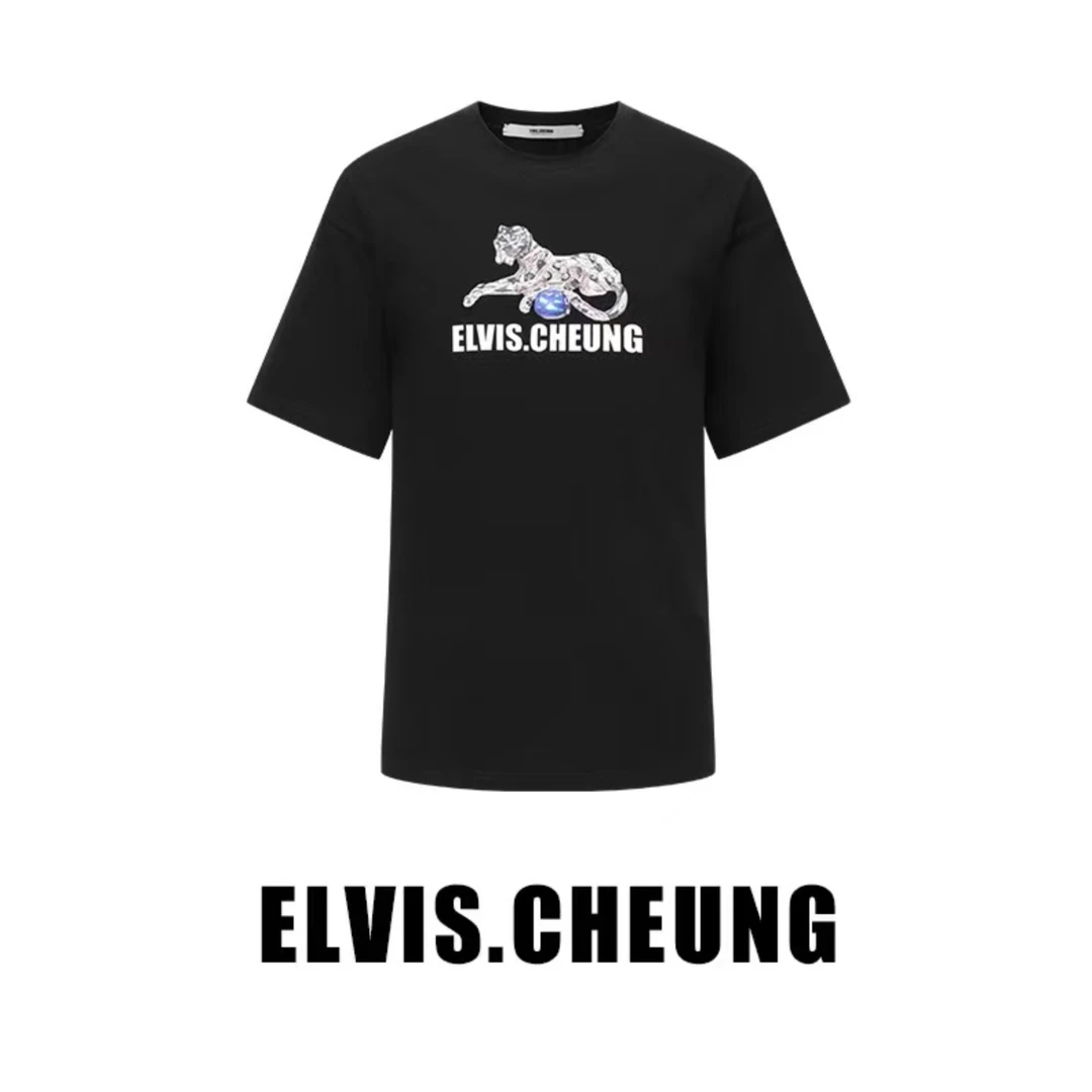 ELVIS.CHEUNG豹子印花圆领短袖T恤宽松
