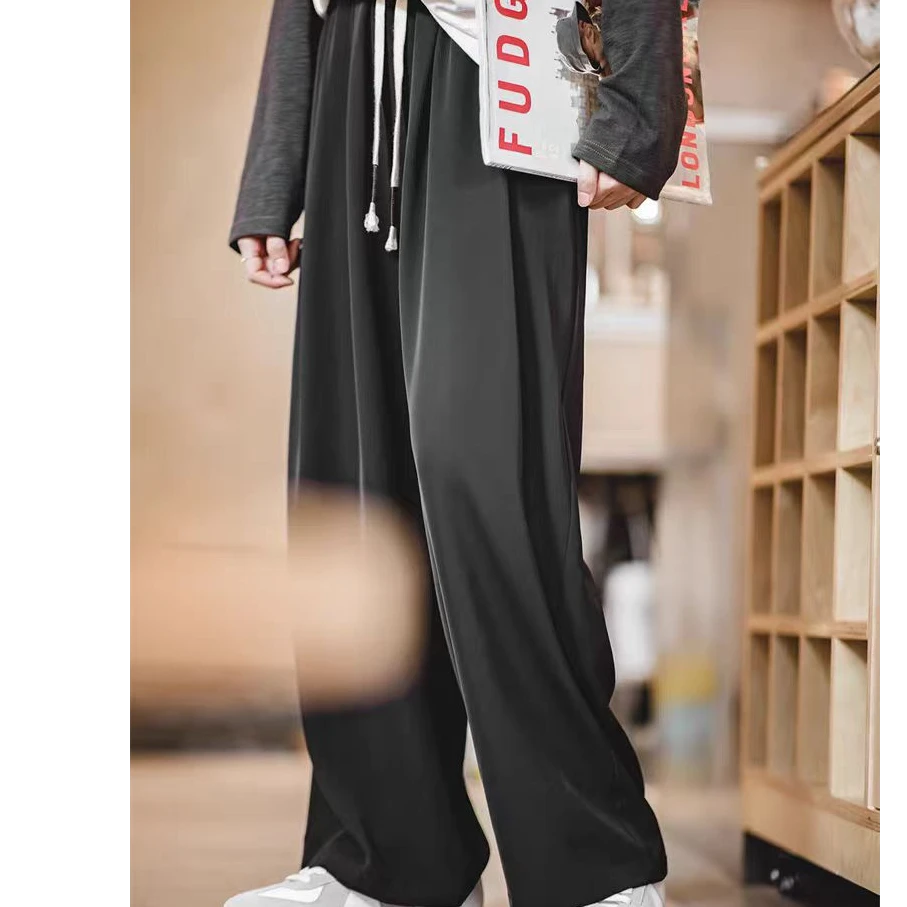 541美式休闲阔腿裤宽松垂感凉感直筒西装瀑布拖地裤女