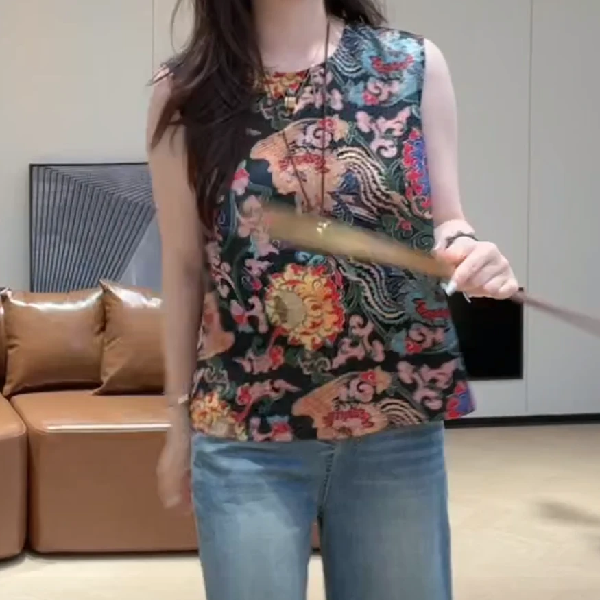 小众复古设计款新中式碎花无袖上衣2025夏季新款百搭时尚漂亮小衫