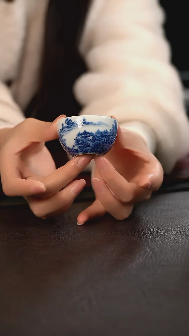 厚力煊期云山水小缸杯 随机