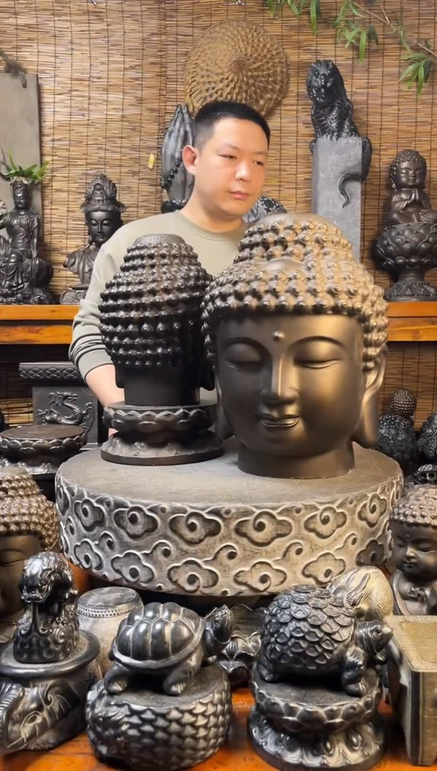 石材40佛头天然青石雕刻