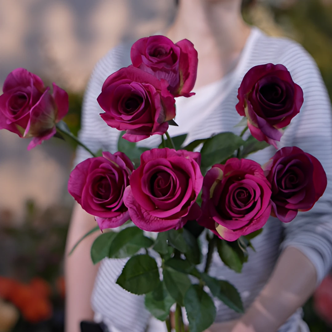 戴安娜玫瑰花玫红色渐变手感保湿仿真花 复古色系