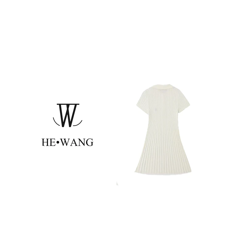 HW 拉夫刺绣名媛气质短袖POLO领针织连衣裙-00318