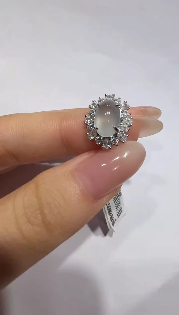 银S925镶嵌戒指翡翠925银镶翡翠戒指镶嵌