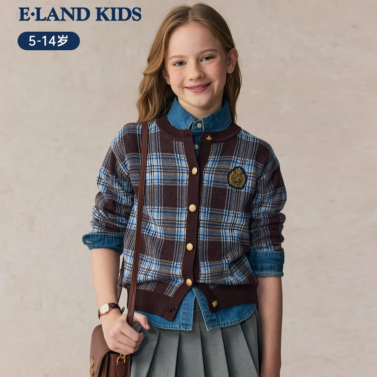E·LAND KIDS衣恋25年秋女童针织衫复古学院风长袖上衣EKCKF4921E