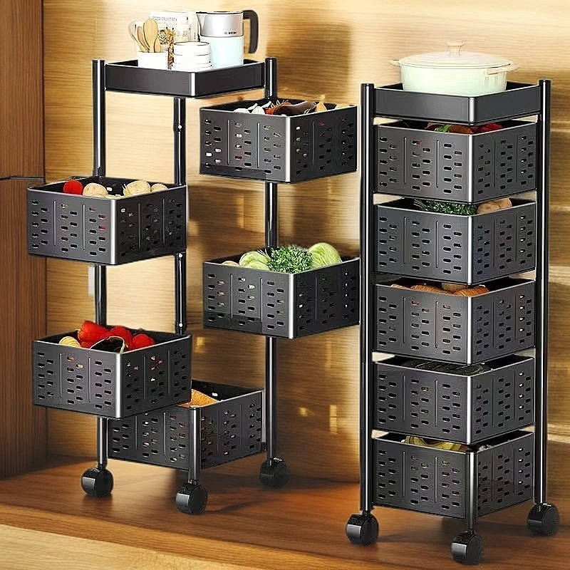 厨房置物架落地多功能旋转蔬菜架免安装菜篮子专用收纳神器碳钢