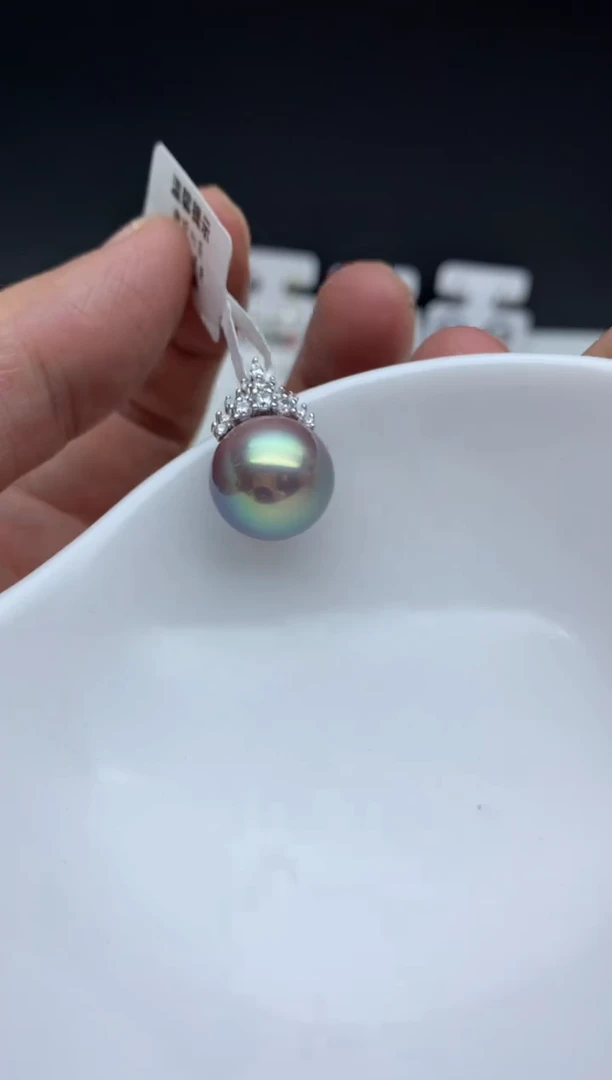 银S925镶嵌ff淡水珍珠紫珠吊坠（赠链）13`14mm