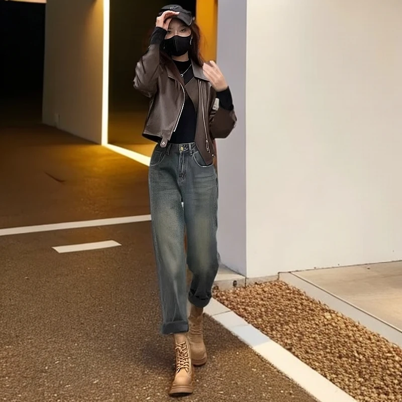 海宁皮衣外套女2025春秋新款网红翻领机车服短款百搭气质pu皮夹克