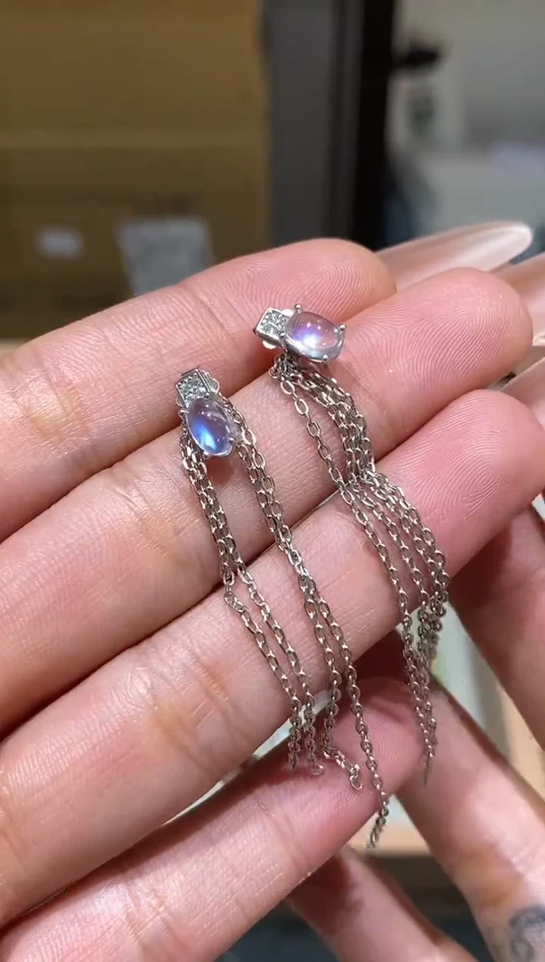 银S925镶嵌耳钉月光石耳钉