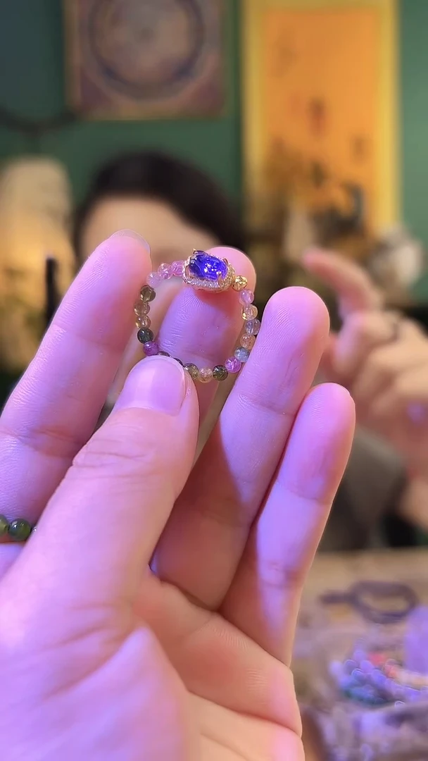 碧玺戒指银S925镶嵌碧玺紫水晶貔貅戒指