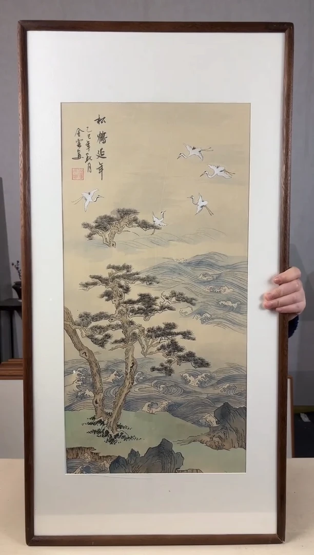 国画手绘*松鹤延年*47*92cm