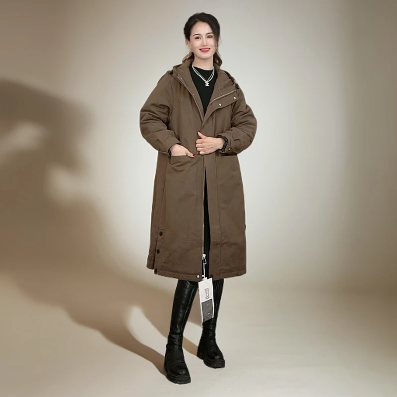 【加绒加厚】新款冬季大码韩版加绒派克服连帽休闲加厚宽松外套女