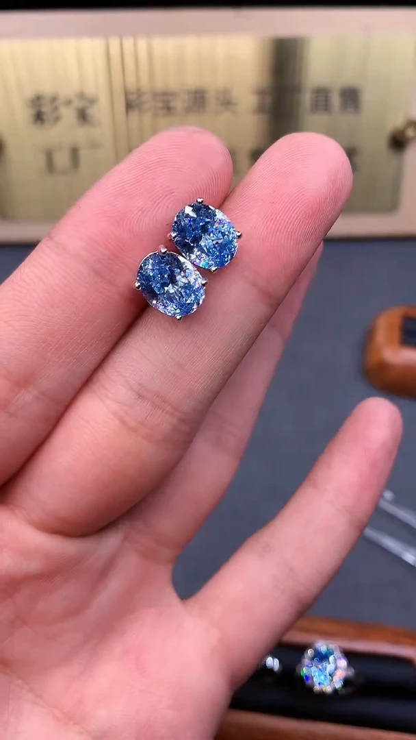 海蓝宝石耳钉银S925镶嵌5663